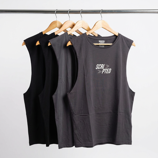 Grey and black muscle tanks